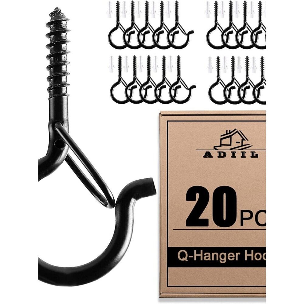 20 PCS Q Hanger Hooks with Safety Buckle, Windproof Screw Hooks for Hanging